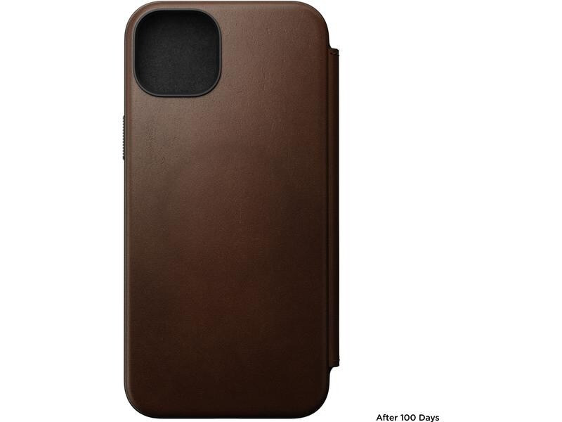 Nomad Book Cover Modern Leather Folio iPhone 15 Plus Braun