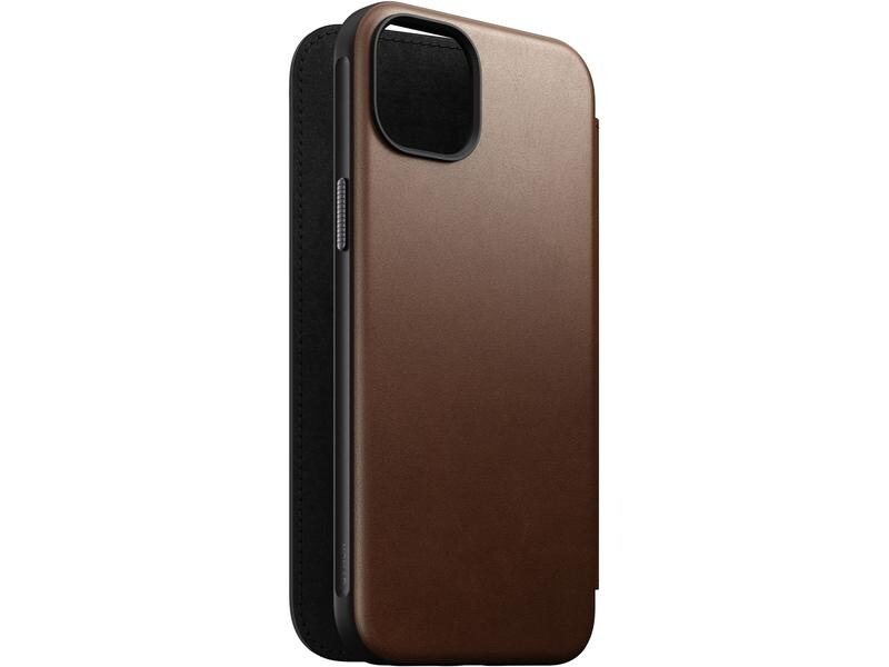 Nomad Book Cover Modern Leather Folio iPhone 15 Plus Braun