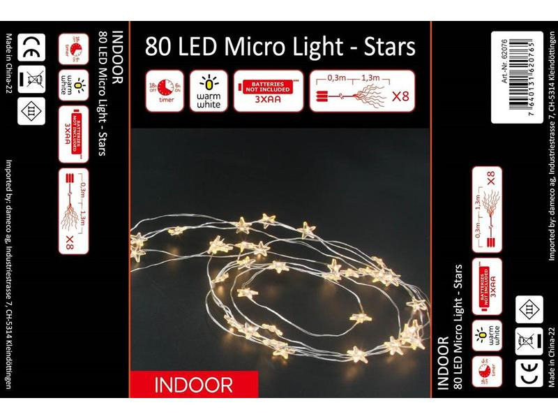 Dameco LED-Lichterkette Micro Sternen 80 Lampen, 1.3 m