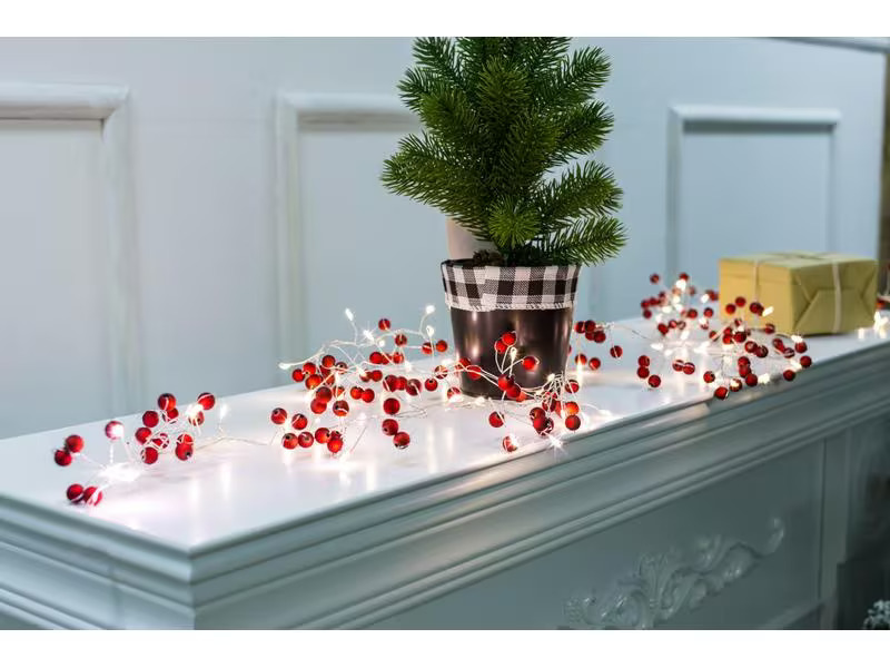 Dameco LED-Lichterkette mit roten Kügelchen, 72 Lampen, 1.8 m