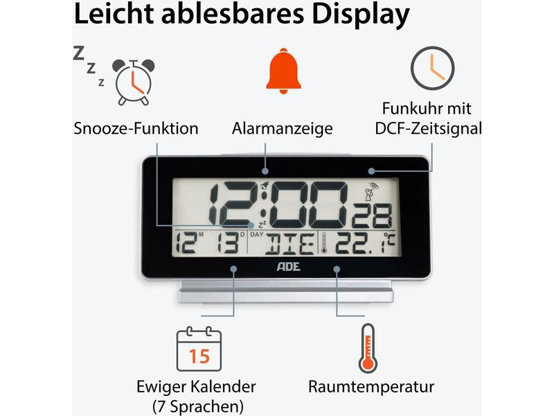 ADE Digitalwecker Temperatur-&amp; Datumsanzeige