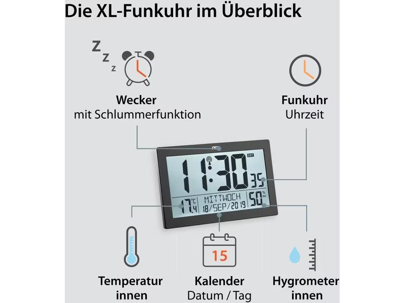 ADE Funk-Wanduhr XL, Schwarz