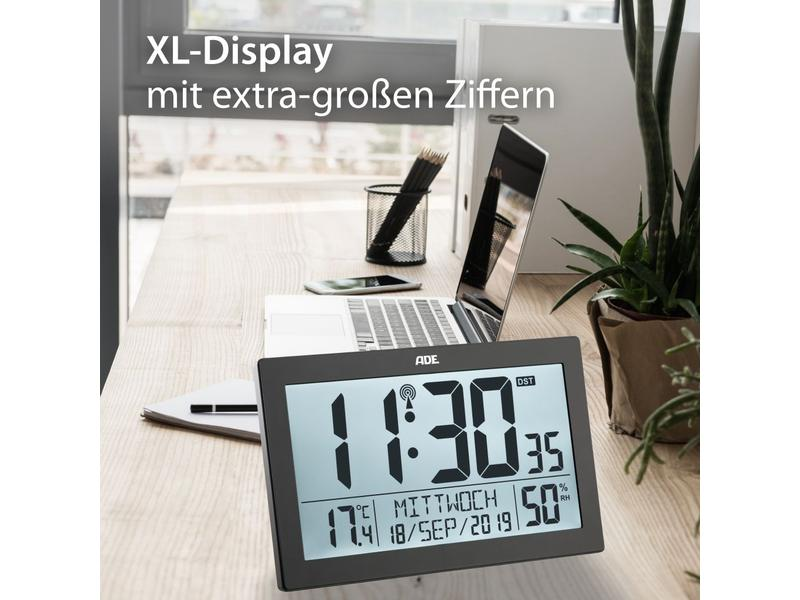 ADE Funk-Wanduhr XL, Schwarz