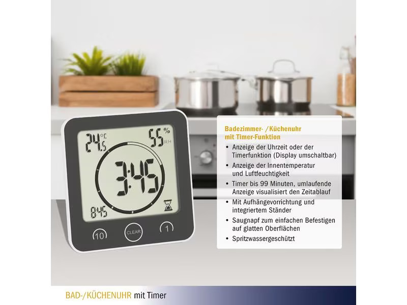 TFA Dostmann Funkuhr mit Timer Weiss