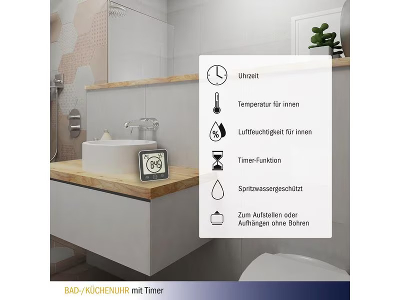 TFA Dostmann Funkuhr mit Timer Weiss