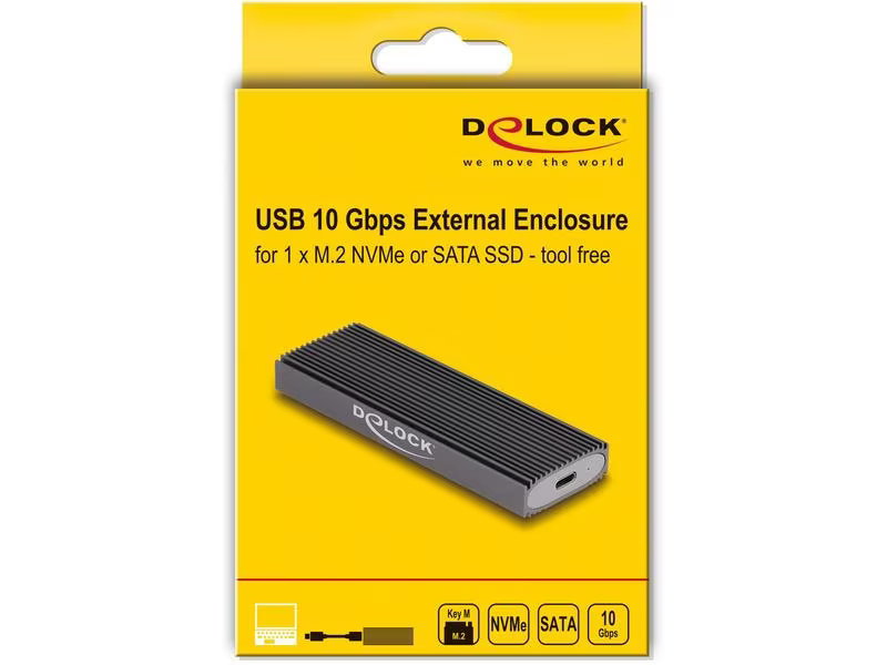 Delock Externes Gehäuse M.2 NVMe PCIe&amp;ATA SSD zu USB 3.1 M.2