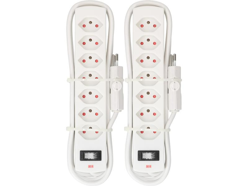 Max Hauri Doppelpack Steckdosenleiste 7 x Typ 13, Safety Line, Weiss