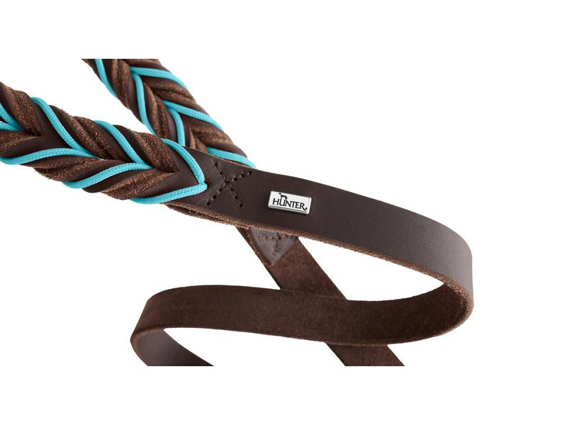 Hunter V-Führleine Solid Education Cord, 20/200, Dunkelbraun/Türkis