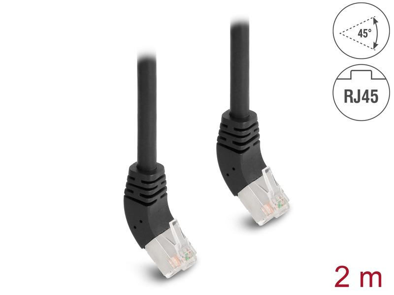 Delock Patchkabel 45° oben gewinkelt Cat 6A, S/FTP, 2 m, Schwarz