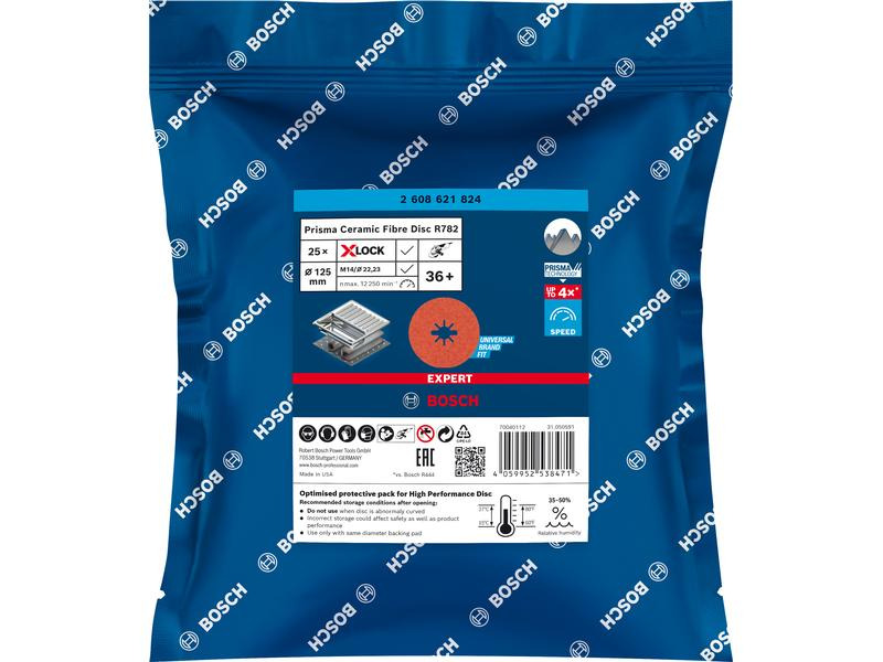 Bosch Professional Fiberscheibe EXPERT R782 X-LOCK, 125 mm, G 36, 25 Stück