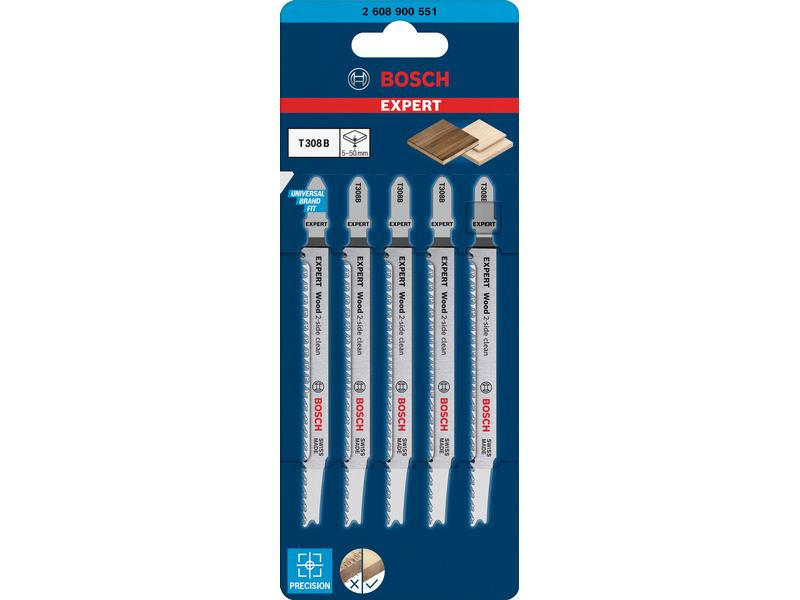 Bosch Professional Stichsägeblatt EXPERT Wood 2-side clean T 308 B, 5 Stück