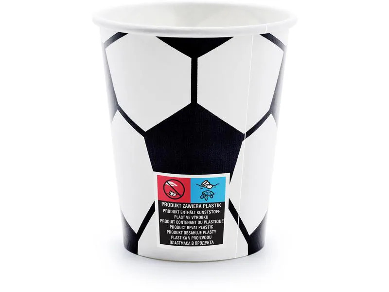 Partydeco Einwegbecher Fussball 260 ml, 6 Stück, Schwarz/Weiss