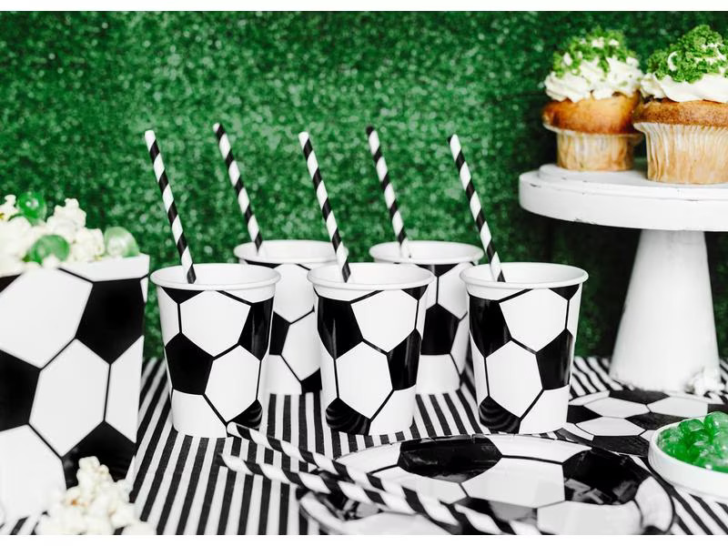 Partydeco Einwegbecher Fussball 260 ml, 6 Stück, Schwarz/Weiss