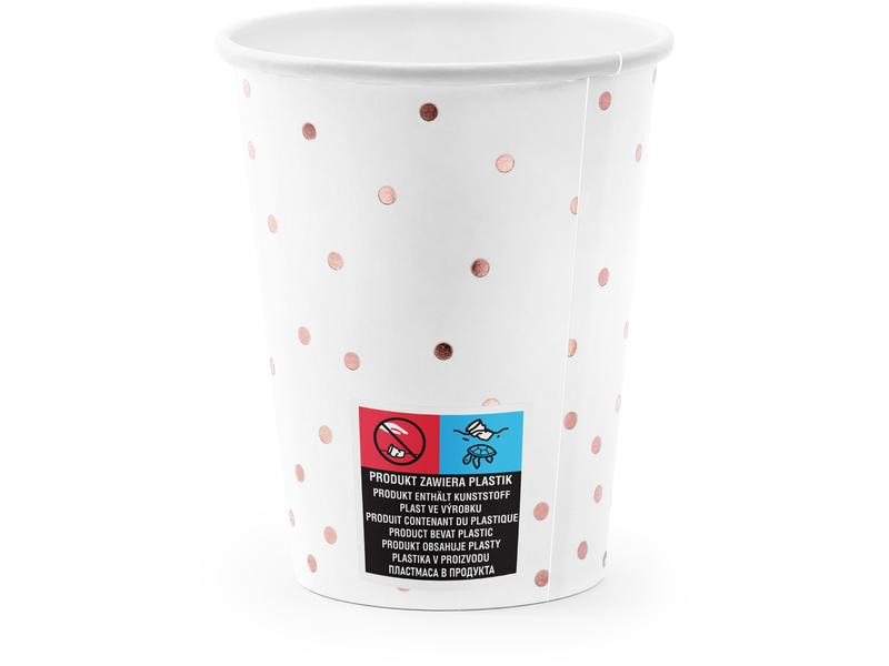 Partydeco Einwegbecher Punkte 260 ml, 6 Stück, Rosegold/Weiss