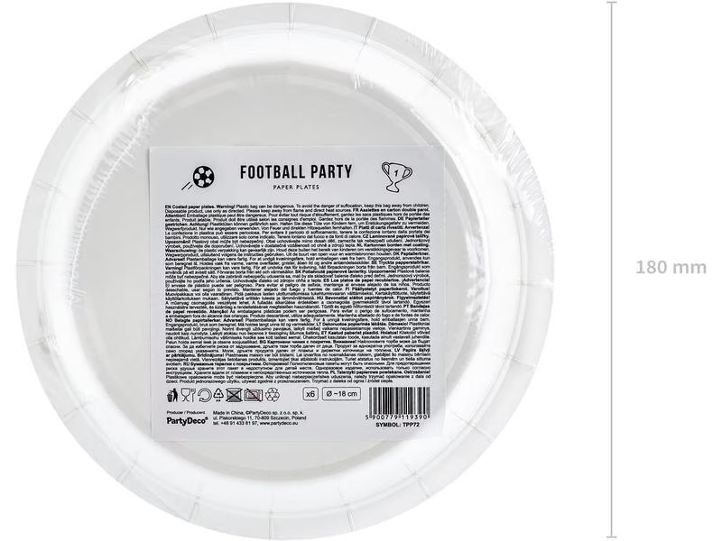 Partydeco Einwegteller Fussball 18 cm, 6 Stück, Schwarz/Weiss