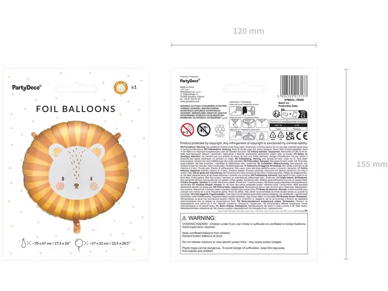 Partydeco Folienballon Löwe 70 x 67 cm, Gelb