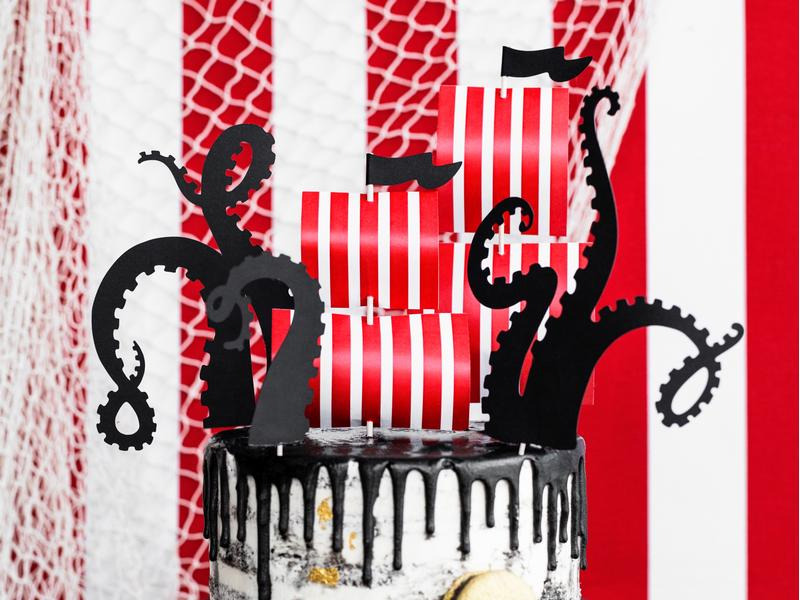 Partydeco Kuchen-Topper Piraten 5 Stück, Rot/Schwarz
