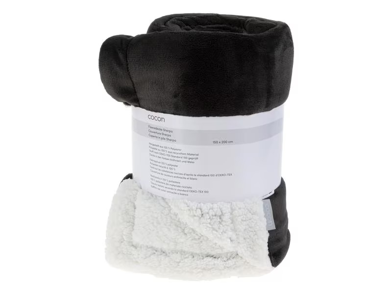 COCON Decke Fleece Sherpa 150 x 200 cm, Anthrazit-Weiss