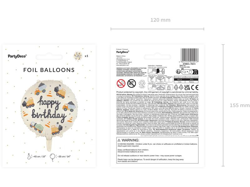 Partydeco Folienballon Baufahrzeuge 45 cm, Mehrfarbig