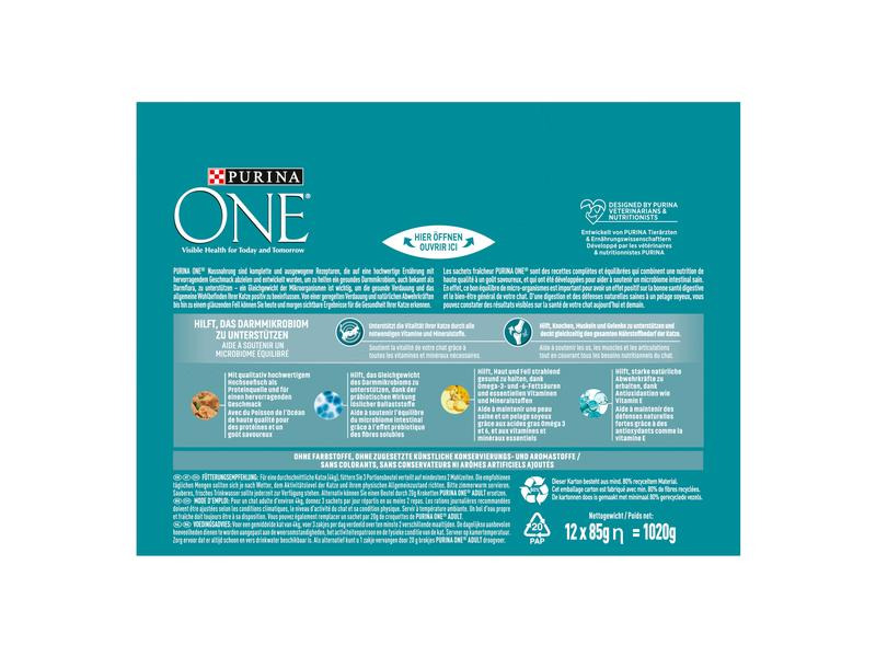 Purina ONE Nassfutter ADULT in Sauce Hochseefisch/Bohnen, 12 x 85g