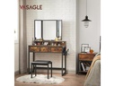 VASAGLE Schminktisch mit Hocker 90 x 141 cm, Braun/Schwarz