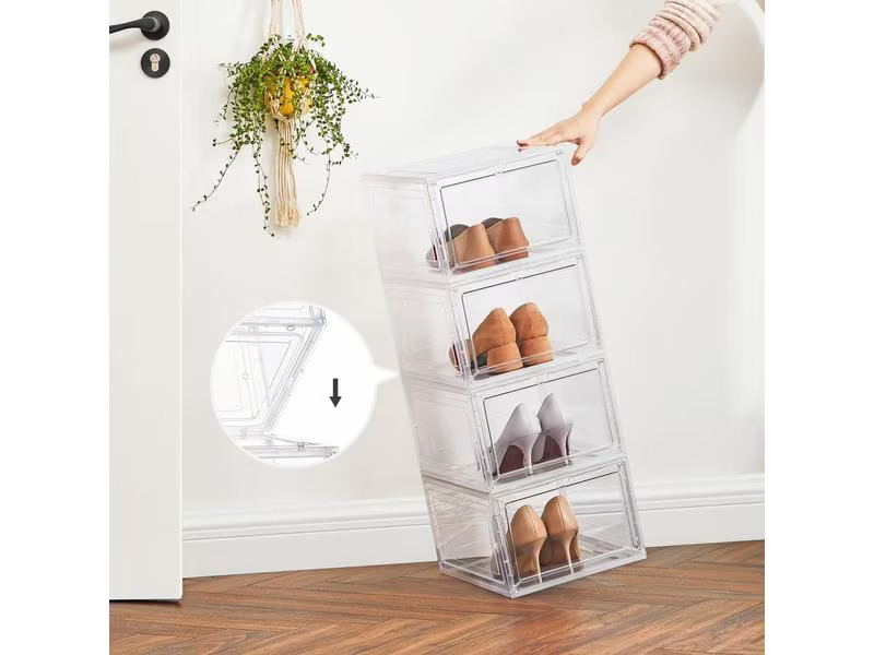 Songmics Schuhorganizer Transparent/Weiss, 6 Stück