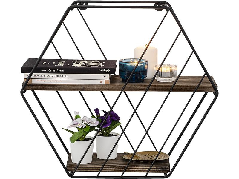 Woody Fashion Wandregal Liliales 44 x 40 x 15 cm, Schwarz/Walnuss