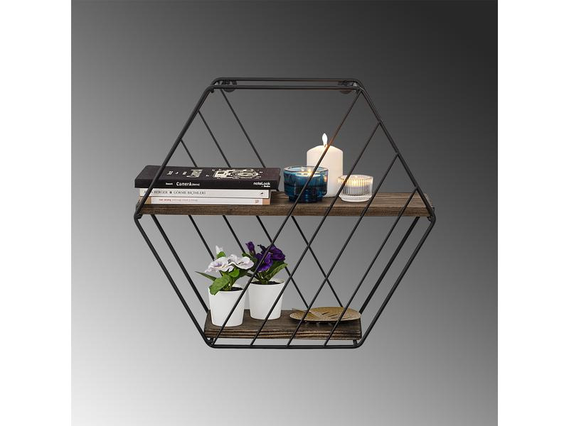 Woody Fashion Wandregal Liliales 44 x 40 x 15 cm, Schwarz/Walnuss