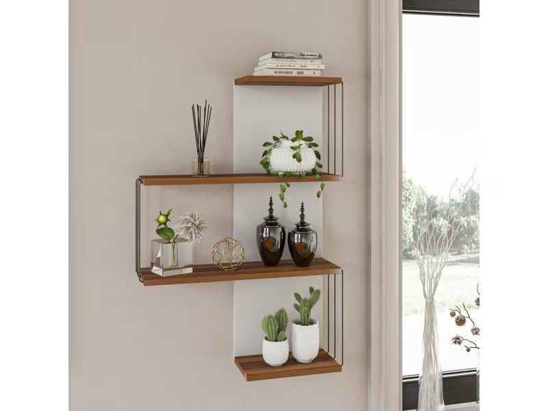 Woody Fashion Wandregal Çambel 64 x 96 x 19 cm, Braun/Weiss