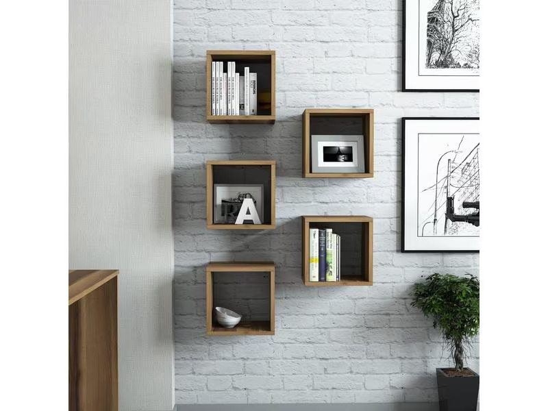 Woody Fashion Wandregal Box 30 x 30 x 24 cm, Walnuss