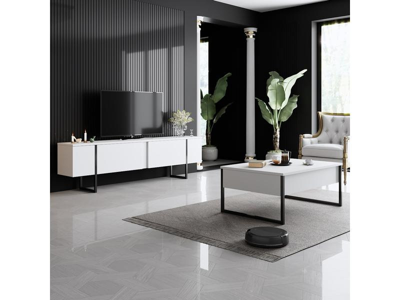 Woody Fashion Tisch Luxe 90 x 60 x 40 cm, Schwarz/Weiss