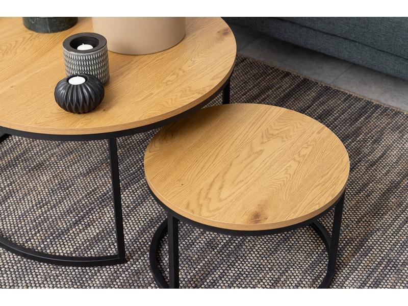 AC Design Beistelltisch Spiro Ø 80/ 50 cm, 2 Stück, Nature/Schwarz