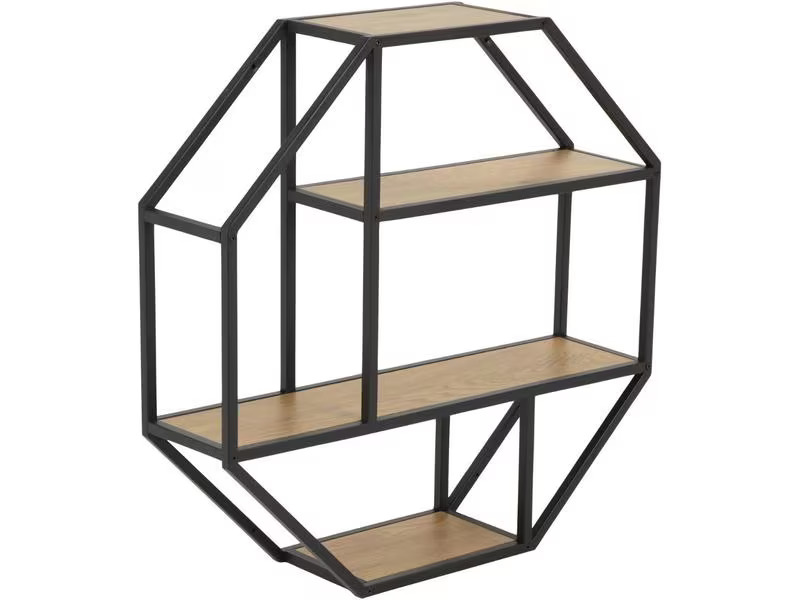 AC Design Wandregal Seaford 77 x 20 x 77 cm, Nature/Schwarz