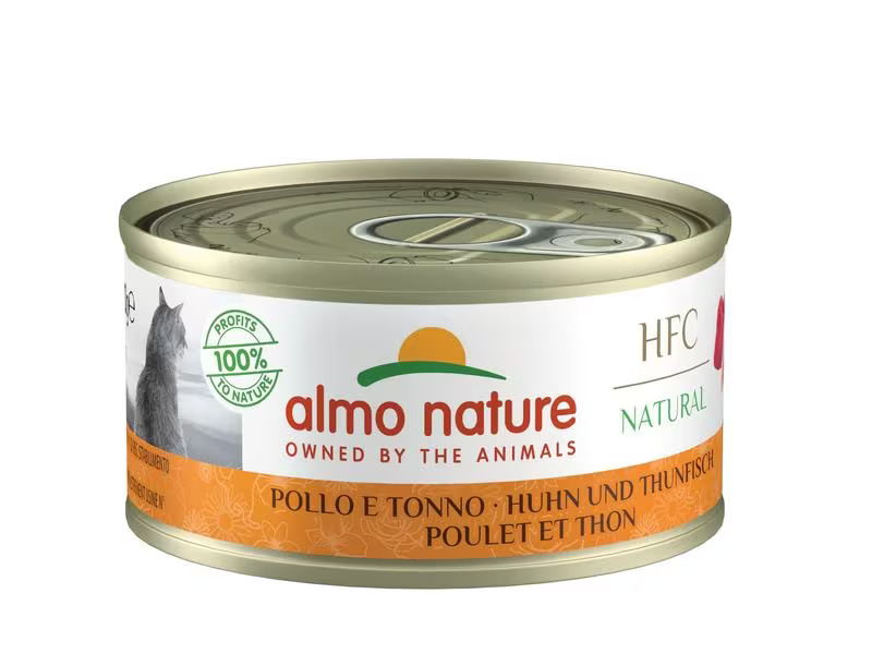 Almo Nature Nassfutter HFC Natural Huhn und Thunfisch, 24 x 70 g