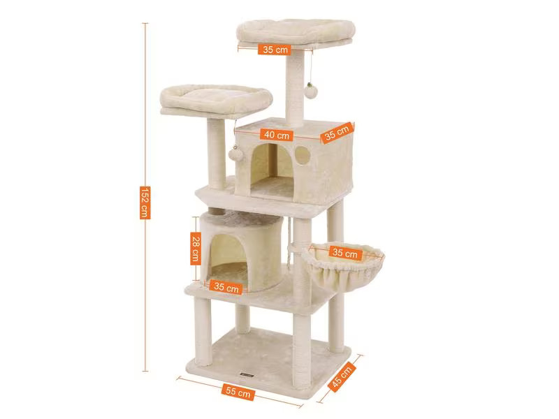 Feandrea Kratzbaum mit 2 Höhlen, 156 cm, Beige