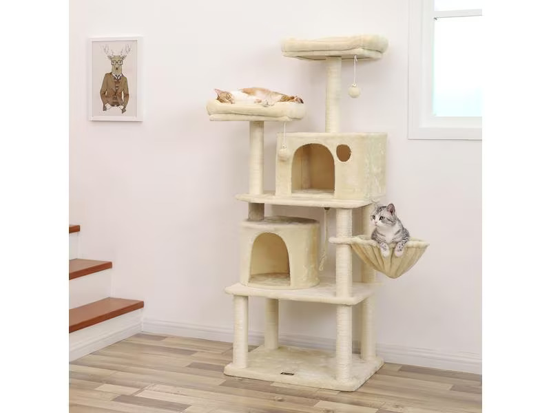 Feandrea Kratzbaum mit 2 Höhlen, 156 cm, Beige