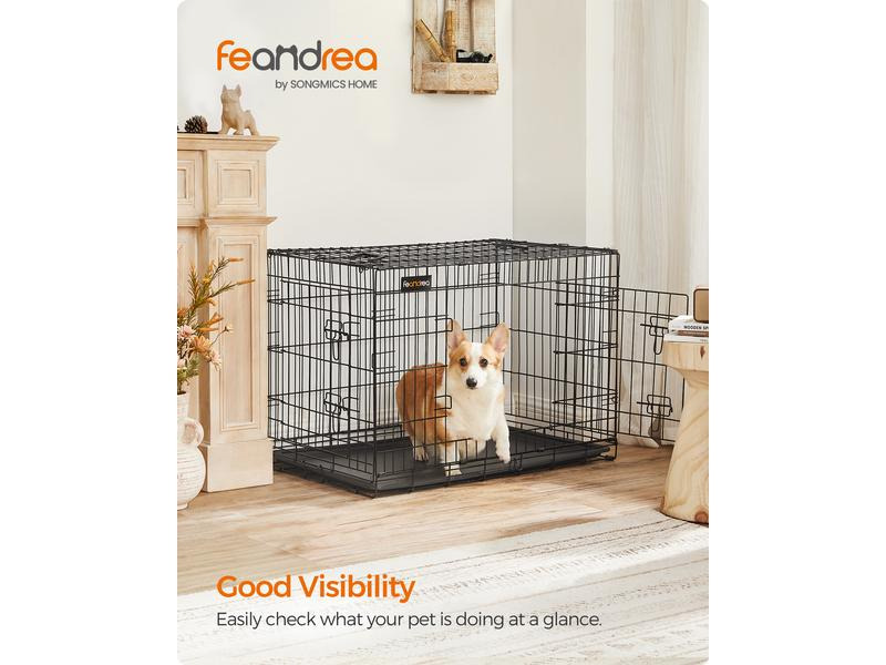 Feandrea Hundekäfig XL mit 2 Türen, 92.5 x 57.5 x 64 cm, Schwarz