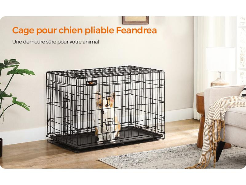 Feandrea Hundekäfig XL mit 2 Türen, 92.5 x 57.5 x 64 cm, Schwarz