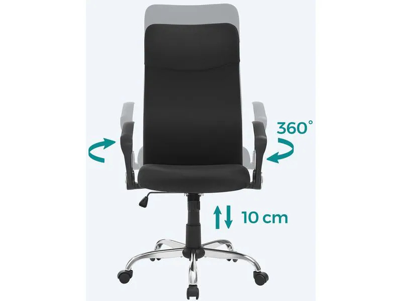 Songmics Bürostuhl mit Polsterrücken und Armlehnen, Schwarz