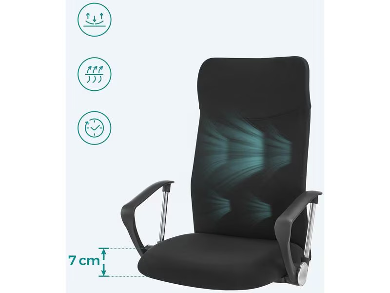 Songmics Bürostuhl mit Polsterrücken und Armlehnen, Schwarz