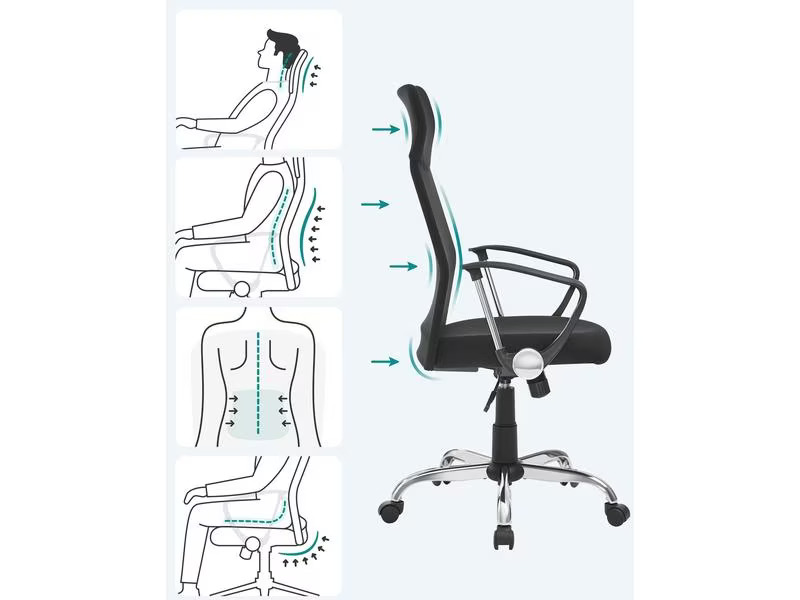 Songmics Bürostuhl mit Polsterrücken und Armlehnen, Schwarz