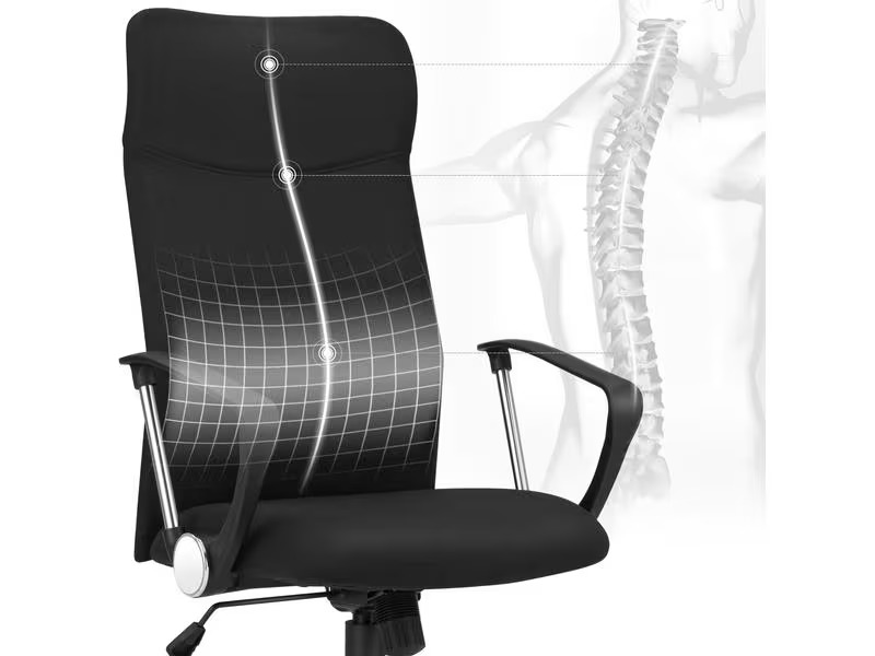 Songmics Bürostuhl mit Polsterrücken und Armlehnen, Schwarz