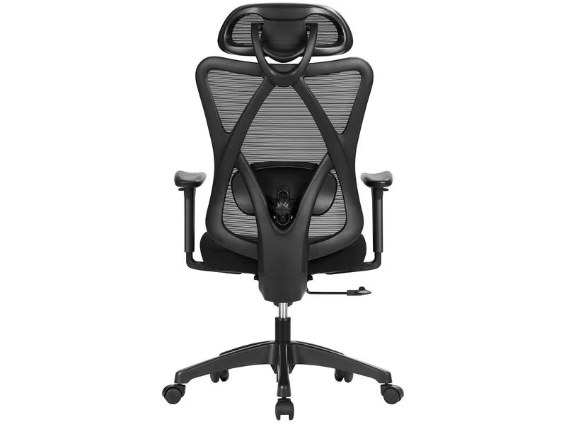 Songmics Bürostuhl mit Netzrücken, Kopfstütze und Armlehnen, Schwarz