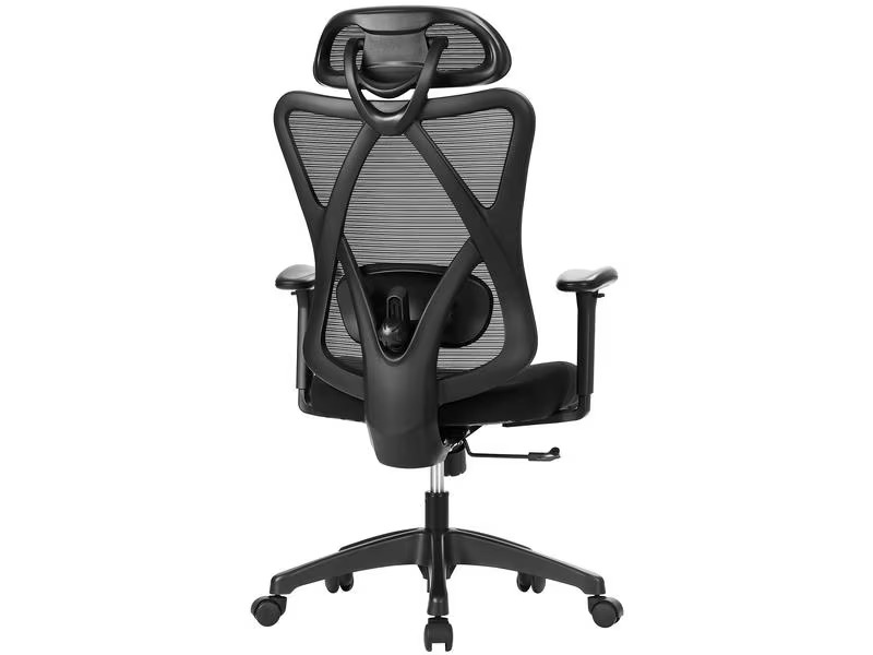 Songmics Bürostuhl mit Netzrücken, Kopfstütze und Armlehnen, Schwarz