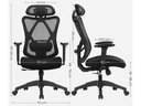 Songmics Bürostuhl mit Netzrücken, Kopfstütze und Armlehnen, Schwarz