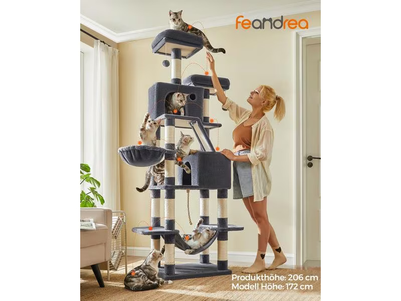 Feandrea Kratzbaum XXL, 206 cm, Rauchgrau/Beige