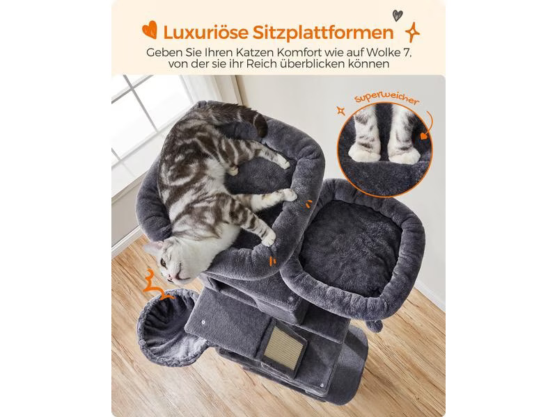 Feandrea Kratzbaum XXL, 206 cm, Rauchgrau/Beige