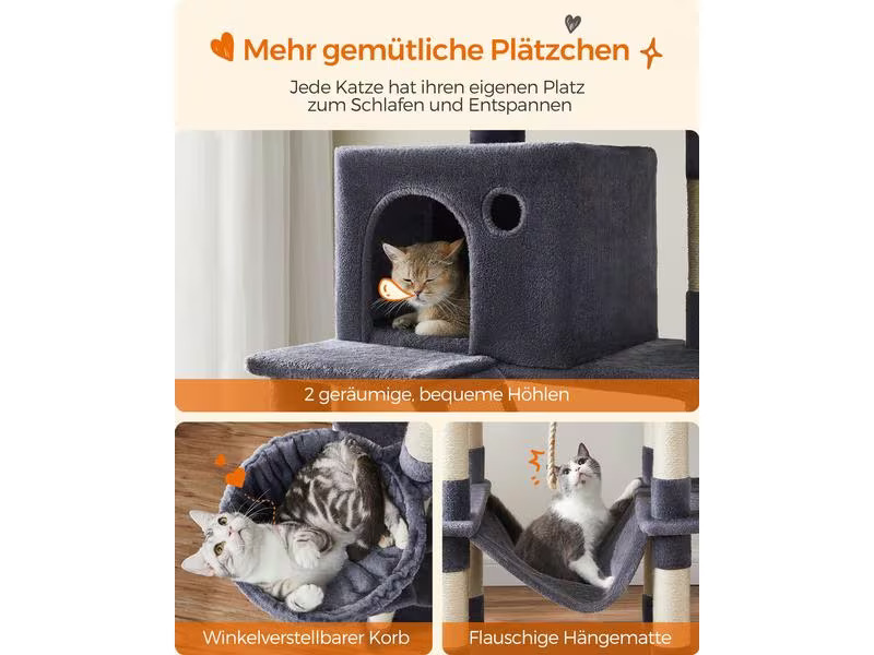 Feandrea Kratzbaum XXL, 206 cm, Rauchgrau/Beige