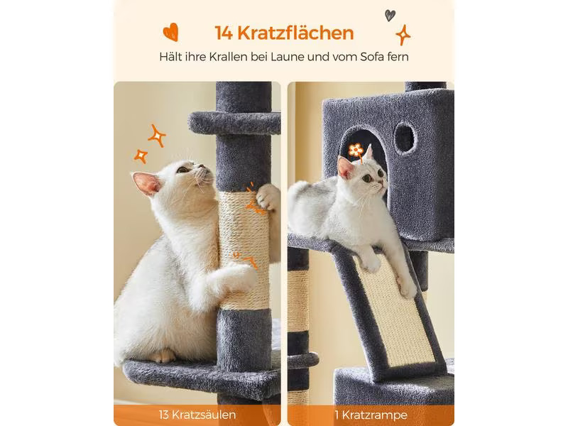 Feandrea Kratzbaum XXL, 206 cm, Rauchgrau/Beige
