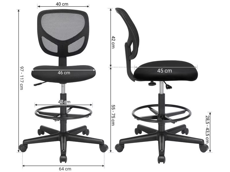 Songmics Bürostuhl mit Fusskreuz, Schwarz